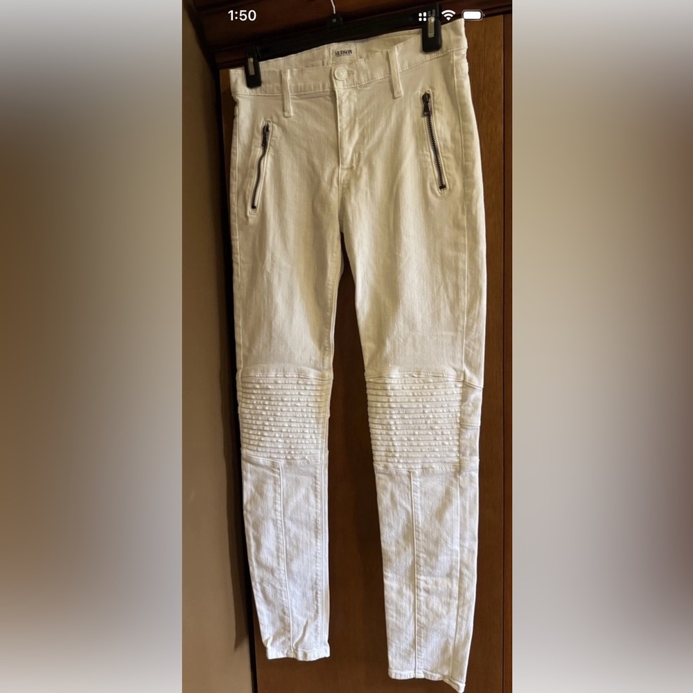 Hudson Stark Moto Super Skinny Jeans Pants Denim Womens 27 White Made In USA